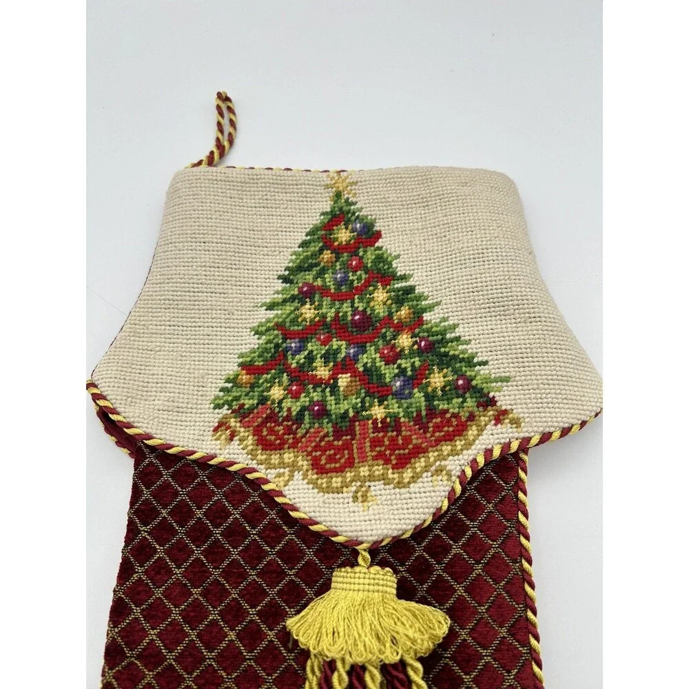 Dillards Trimmings Embroidered Christmas Stocking 21” Tassel Velvet VTG